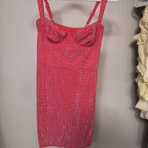 Ines Embellished Corset Mini Dress in Fire Red